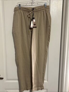 Larry Levine Lightweight Drawstring Linen-Blend Pants in Khaki